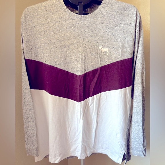 On Sale 🎉 PINK Victoria’s Secret Campus Long Sleeve Tee – Gray/White/Maroon - Picture 1 of 5